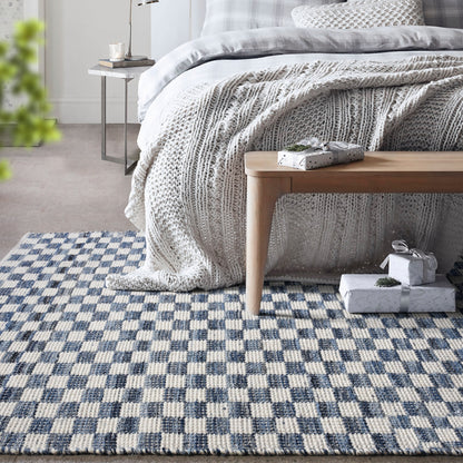 NICOLAVS RUG - IVORY/BLUE - HAND WOVEN - COTTON DENIM/WOOL