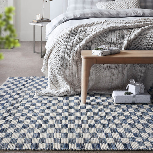 NICOLAVS RUG - IVORY/BLUE - HAND WOVEN - COTTON DENIM/WOOL