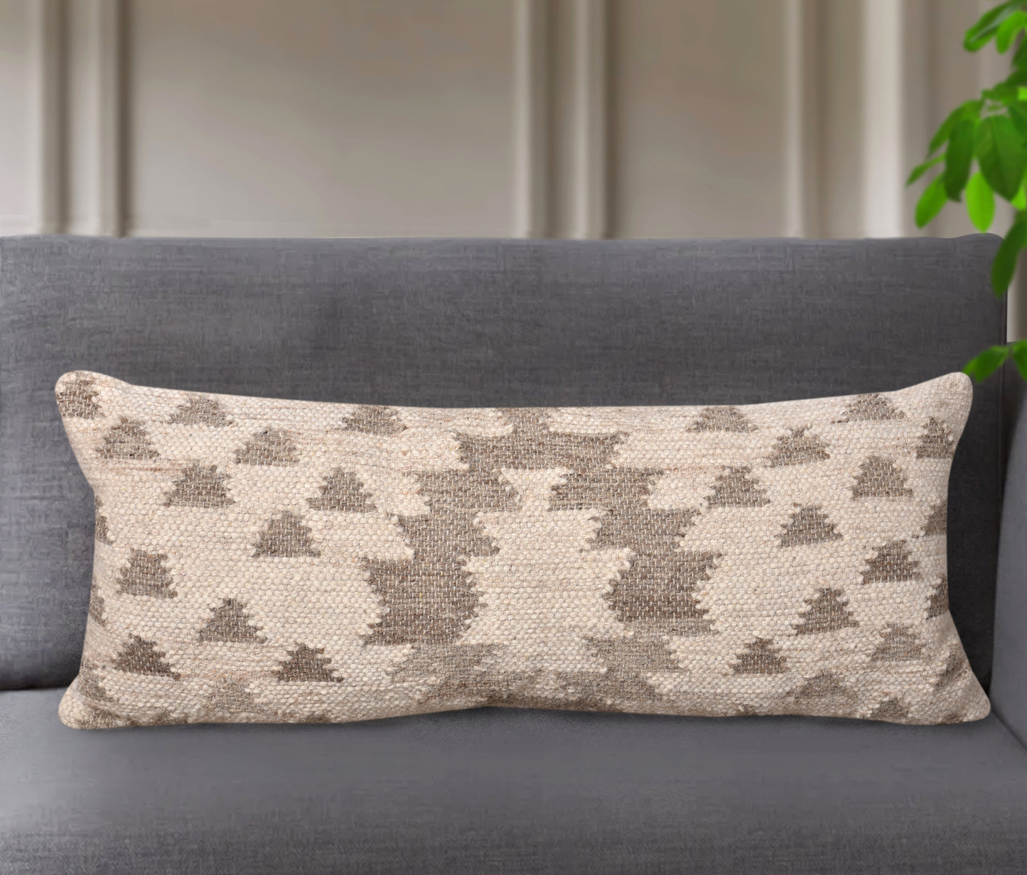 NYMBOIDA LUMBER CUSHION - IVORY/GREY - HANDWOVEN - WOOL