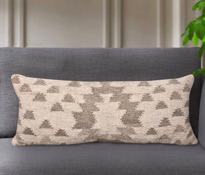 NYMBOIDA LUMBER CUSHION - IVORY/GREY - HANDWOVEN - WOOL