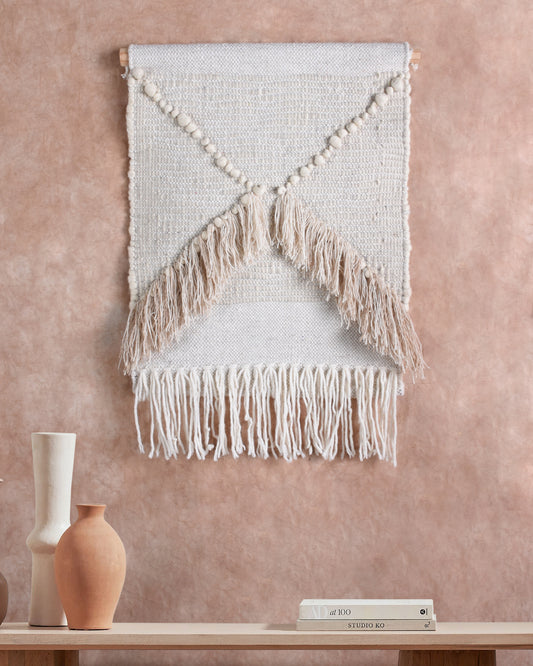 OBARSIA WALL HANGING - IVORY/BEIGE - HAND WOVEN - WOOL
