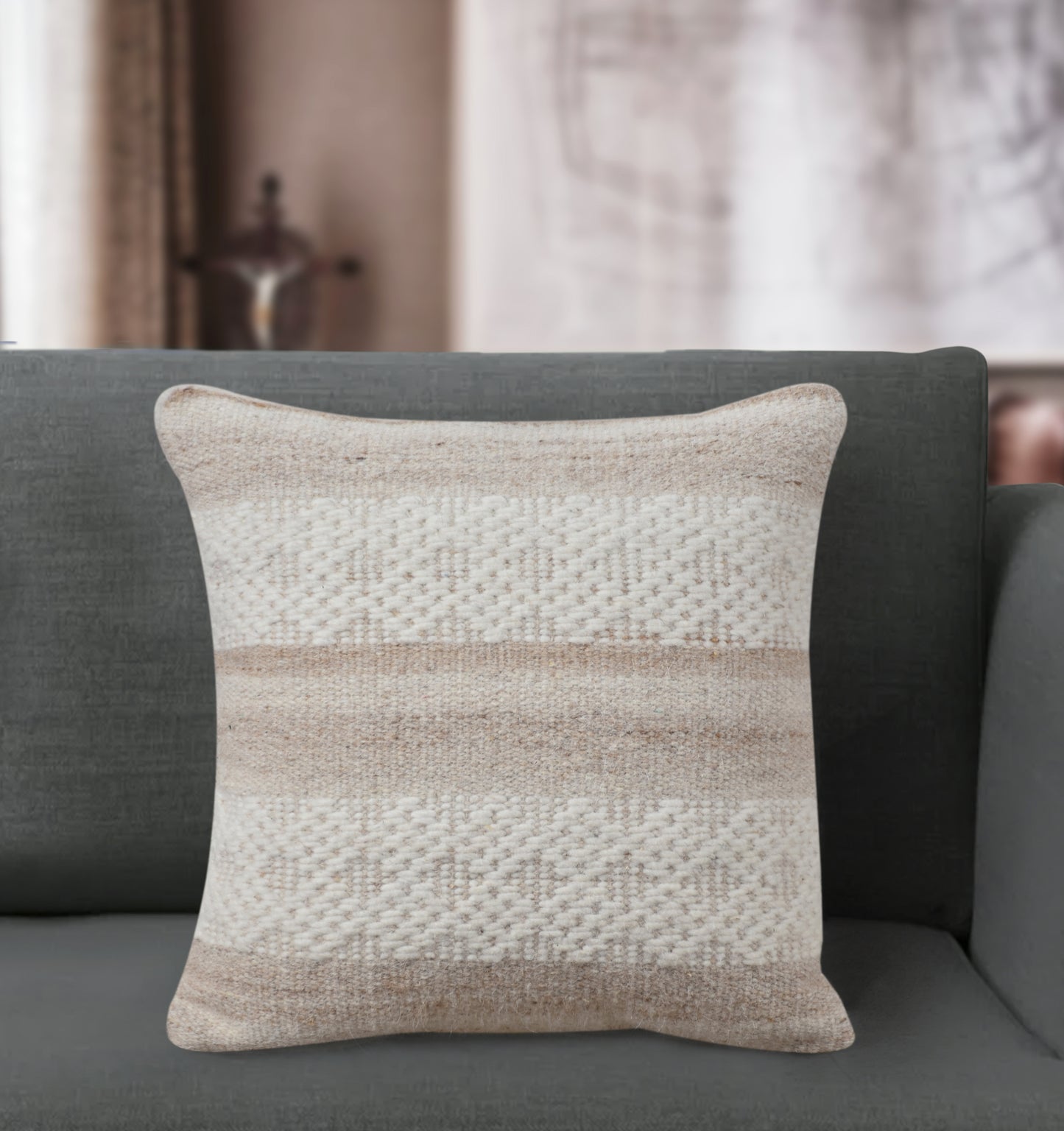SIMEON CUSHION - BEIGE/IVORY - HAND WOVEN - WOOL