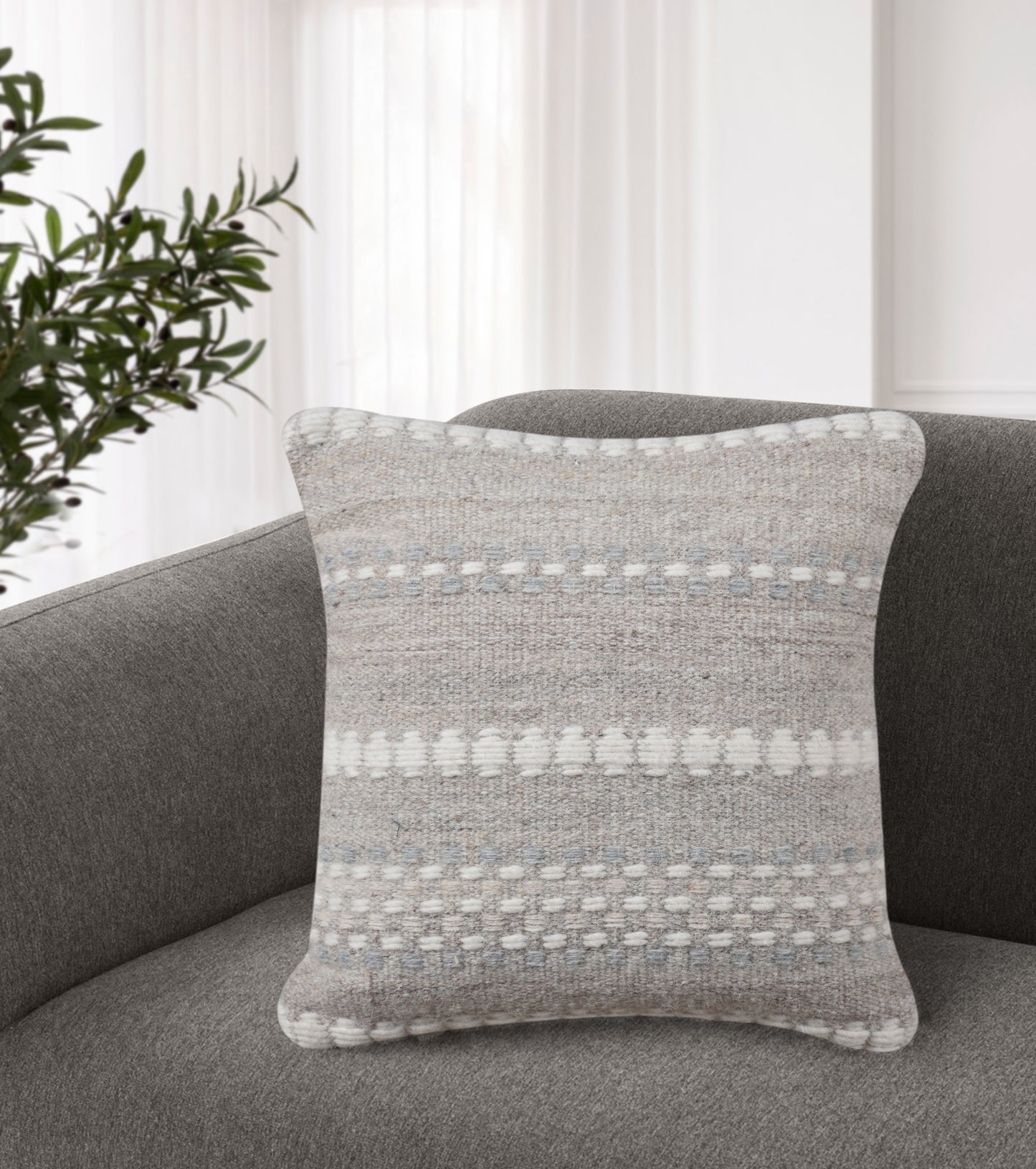 VERNOUX CUSHION - IVORY/BLUE/BEIGE - HAND WOVEN - WOOL