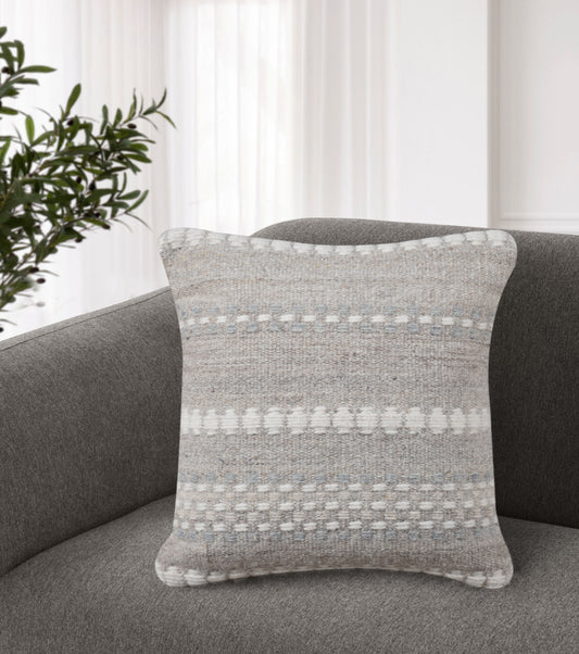 VERNOUX CUSHION - IVORY/BLUE/BEIGE - HAND WOVEN - WOOL
