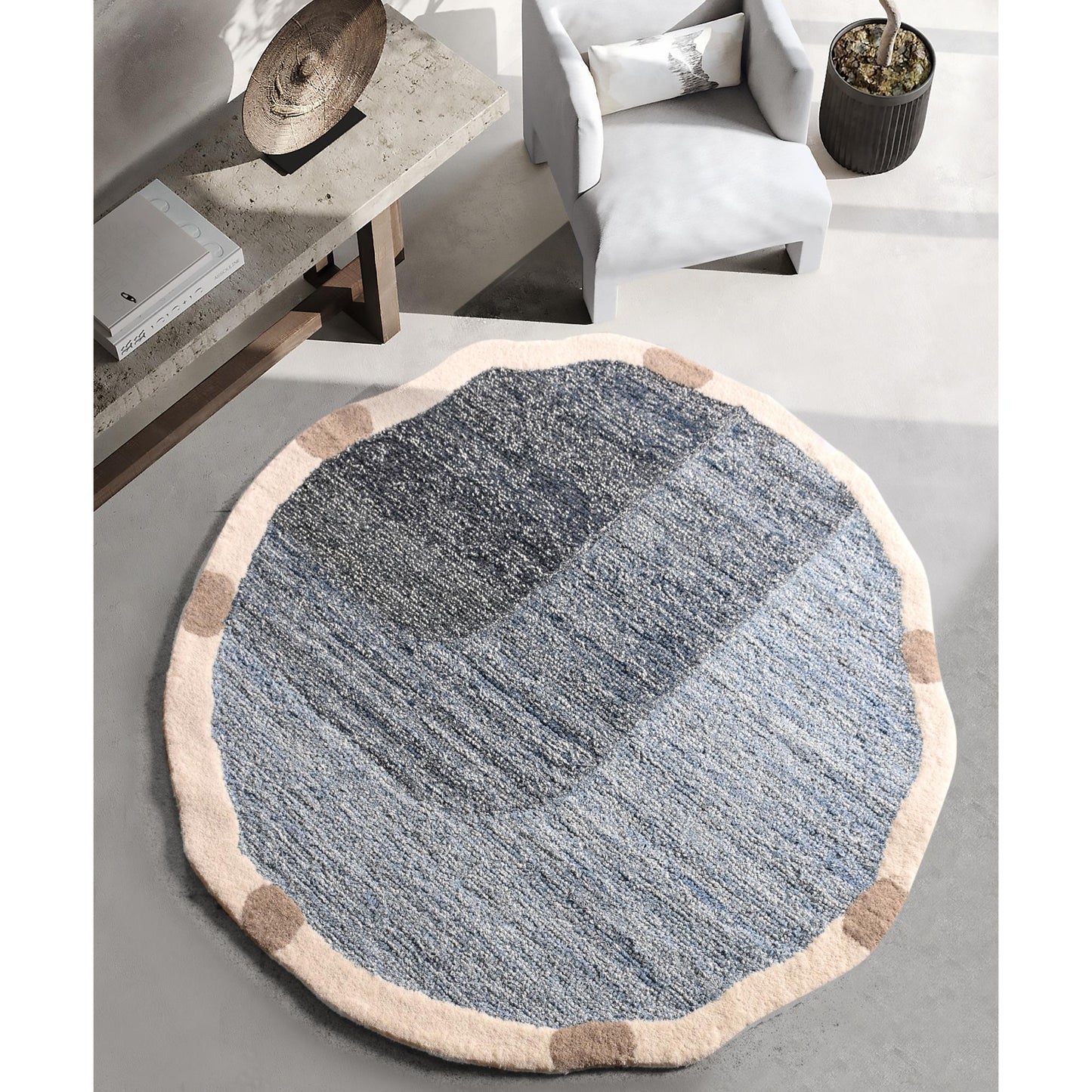 VINSON RUG - BLUE/IVORY - HAND TUFTED - WOOL/DENIM