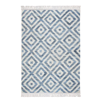 Area Rug, Bedroom Rug, Living Room Rug, Living Area Rug, Indian Rug, Office Carpet, Office Rug, Shop Rug Online, Denim, Recycled Fabric, Blue, Pitloom, Flat Weave, diamond 