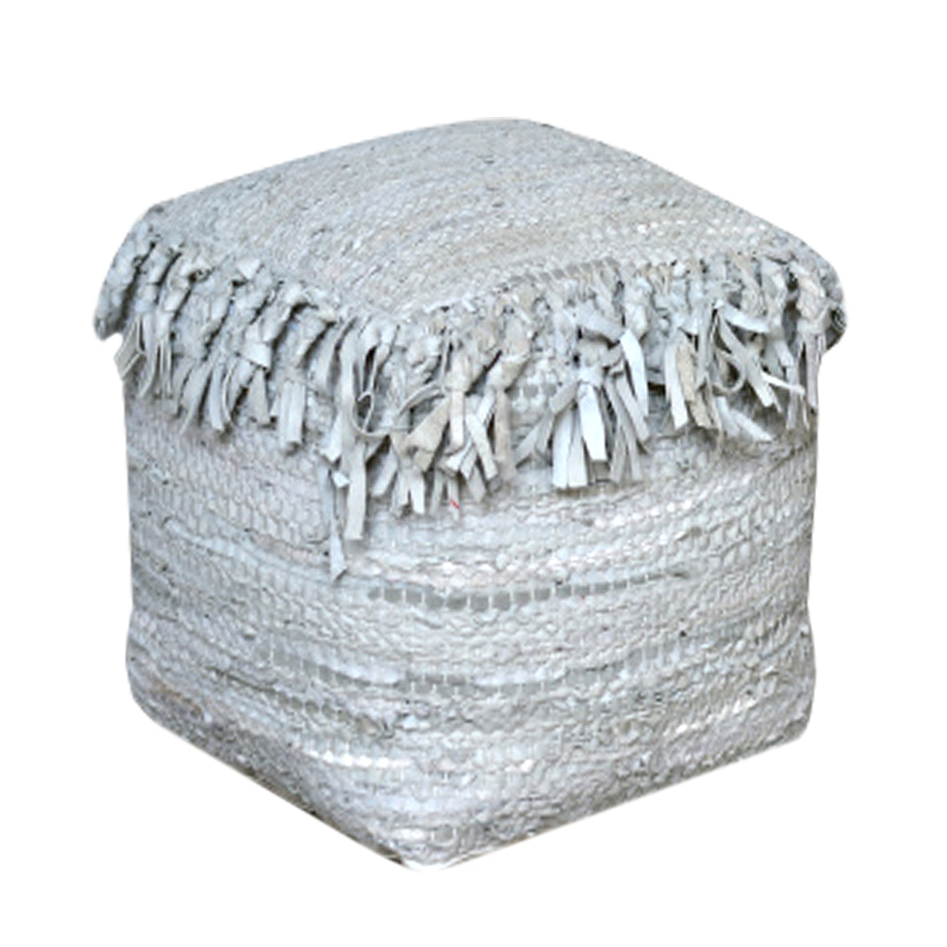Aberdeer Pouf, Leather, Beige, Pitloom, Flat Weave
