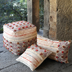 Adono Pouf, Cotton, Printed, Polyester, Multi, Pitloom, All Cut