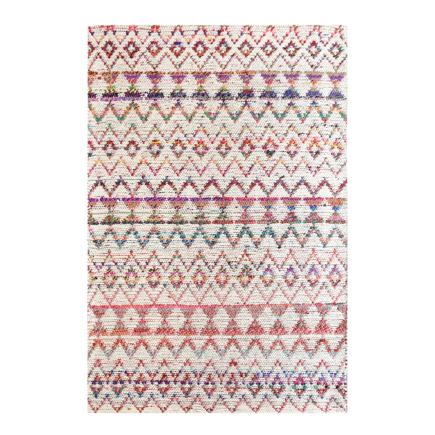 Area Rug, Bedroom Rug, Living Room Rug, Living Area Rug, Indian Rug, Office Carpet, Office Rug, Shop Rug Online, Wool, Recycled Fabric, Natural White, Multi, Pitloom, Flat Weave, geometric 