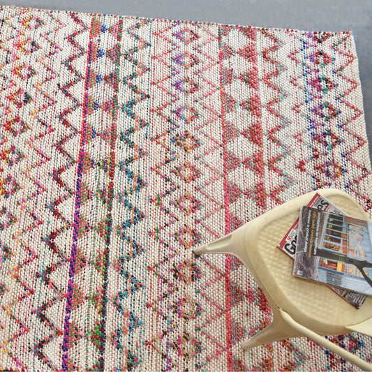 Area Rug, Bedroom Rug, Living Room Rug, Living Area Rug, Indian Rug, Office Carpet, Office Rug, Shop Rug Online, Wool, Recycled Fabric, Natural White, Multi, Pitloom, Flat Weave, geometric 