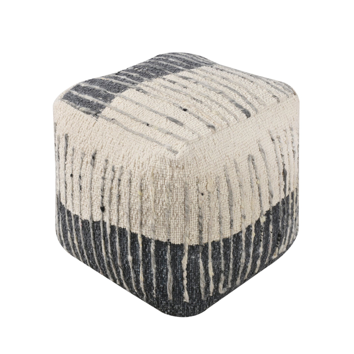 Alivia Pouf, Wool, Natural White, Grey, Hand woven, All Loop
