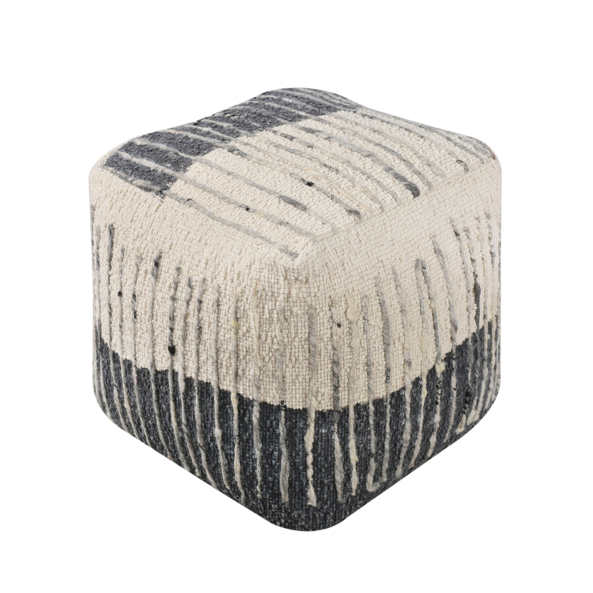 Alivia Pouf, Wool, Natural White, Grey, Hand woven, All Loop