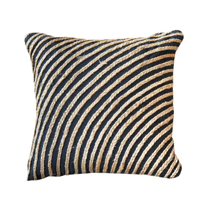Amaka Pillow, Hemp, Cotton, Natural, Charcoal, Hm Stitching, Flat Weave