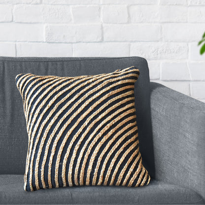 Amaka Pillow, Hemp, Cotton, Natural, Charcoal, Hm Stitching, Flat Weave
