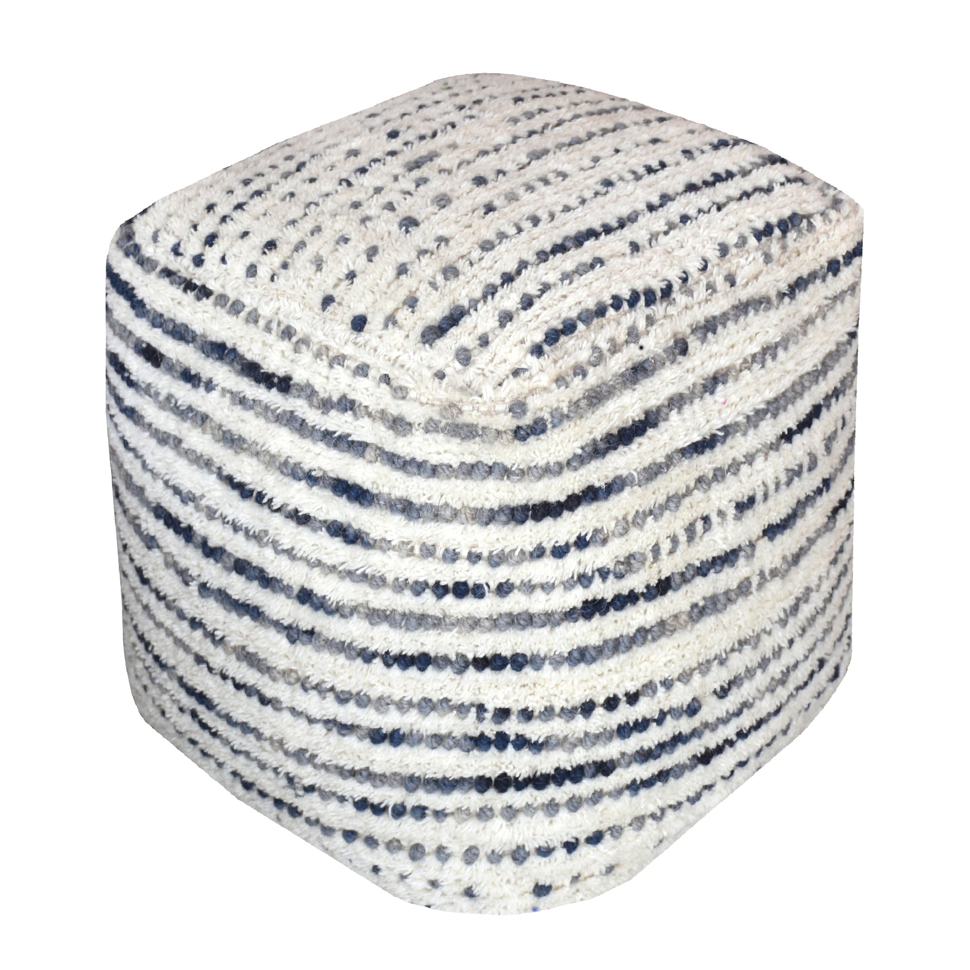 Amorica Pouf, Wool, Blue, Hand woven, Cut And Loop