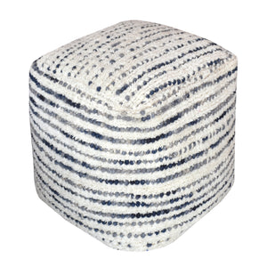 Amorica Pouf, Wool, Blue, Hand woven, Cut And Loop