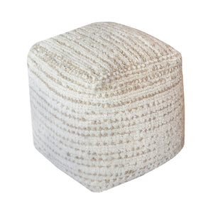 Amorica Pouf, Wool, Beige, Hand woven, Cut And Loop