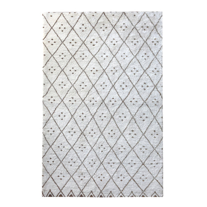 Area Rug, Bedroom Rug, Living Room Rug, Living Area Rug, Indian Rug, Office Carpet, Office Rug, Shop Rug Online, Wool, Natural White, Brown, diamond and dotted pattern