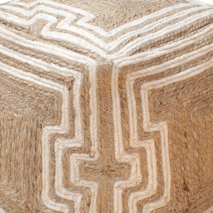 Anshan Pouf, Jute, Wool, Natural, Natural White, Hm Stitching, Flat Weave