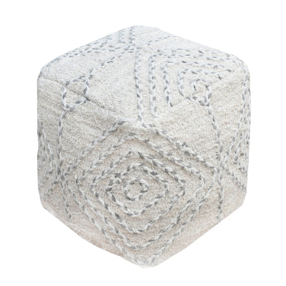 Arianata Pouf, Cotton, Wool, Natural White, Grey, Pitloom, Flat Weave
