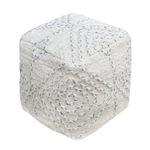 Arianata Pouf, Cotton, Wool, Natural White, Grey, Pitloom, Flat Weave