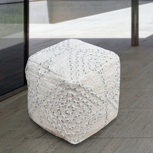 Arianata Pouf, Cotton, Wool, Natural White, Grey, Pitloom, Flat Weave