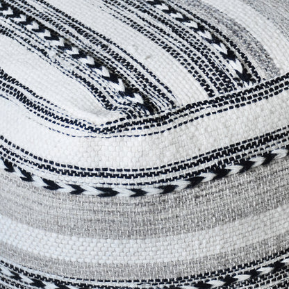 Arsanio Pouf, Wool, Natural White, Grey, Charcoal, Pitloom, Flat Weave