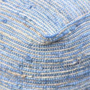 Arya Pouf, Hemp, Recycled Fabric, Blue, Pitloom, Flat Weave