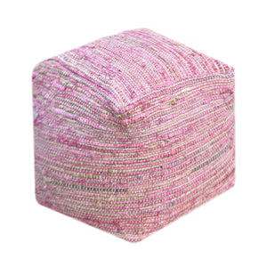 Arya Pouf, Hemp, Recycled Fabric, Bubble Gum, Pitloom, Flat Weave