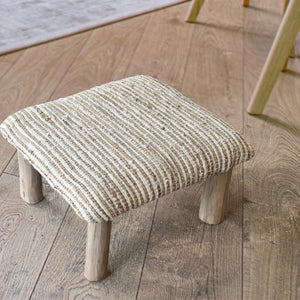 Arya Foot Stool, Hemp, Denim, Natural, Pitloom, Flat Weave