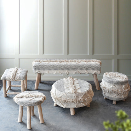 Atari Square Stool, Wool, Natural, Pitloom, Cut And Loop