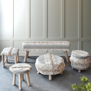Atari Square Stool, Wool, Natural, Pitloom, Cut And Loop