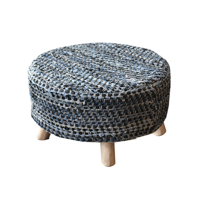 Atlas Round Stool, Denim, Leather, Blue, Pitloom, Flat Weave