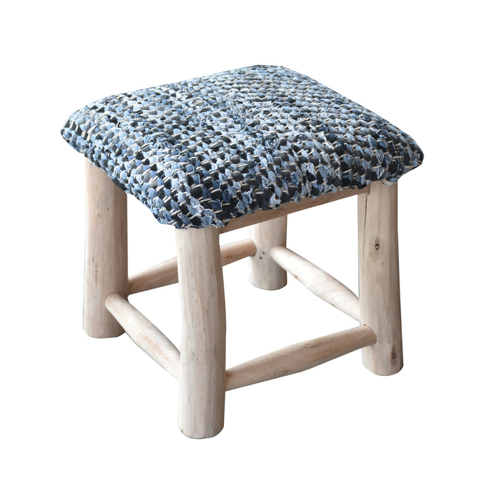 ATLAS SQUARE STOOL - DENIM/ LEATHER