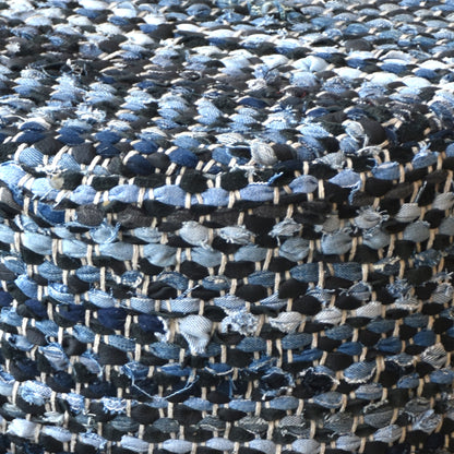 Atlas Round Stool, Denim, Leather, Blue, Pitloom, Flat Weave
