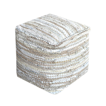 Ayana Pouf, Leather, Pu, Tan, Pitloom, Flat Weave 