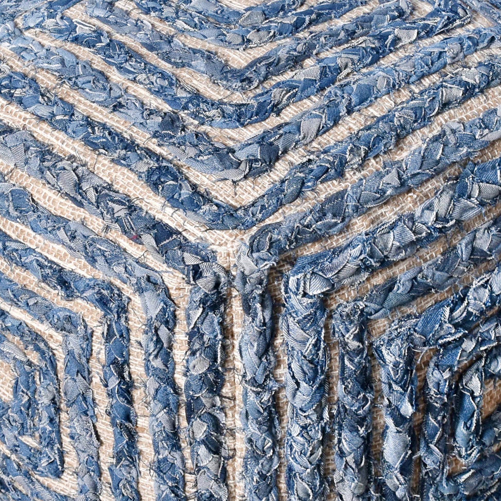 Ballsh Pouf, Denim, Blue, Hm Stitching, Flat Weave