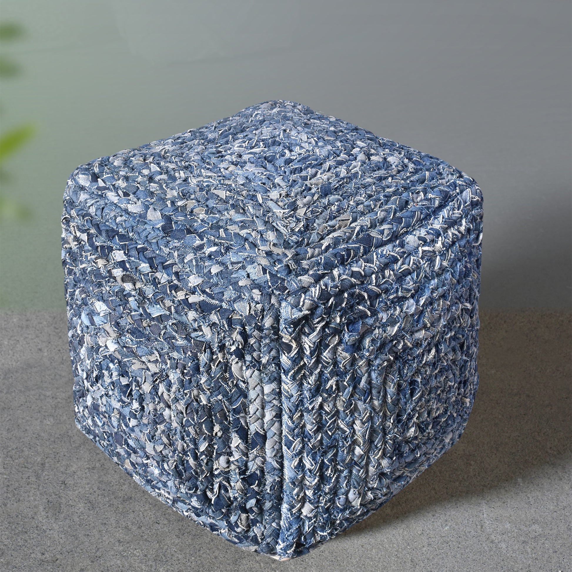 Ballsh Pouf, Denim, Blue, Hm Stitching, Flat Weave