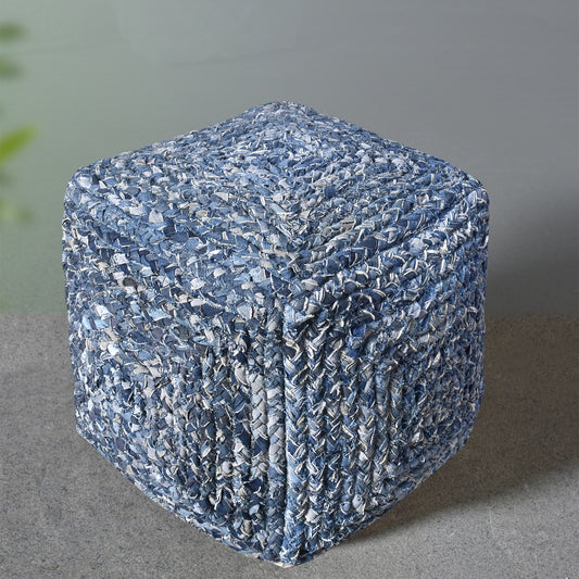 Ballsh Pouf, Denim, Blue, Hm Stitching, Flat Weave