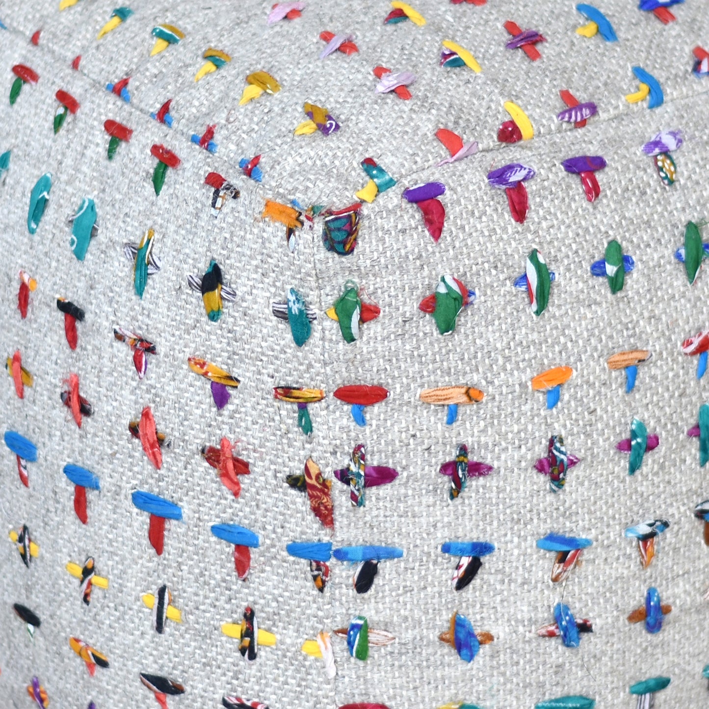 Banyard Pouf, Wool, Recycled Fabric, Grey, Multi, Pitloom, Flat Weave