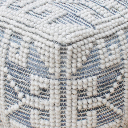 Belyovo Pouf, Wool, Denim, Natural White, Blue, Pitloom, All Loop