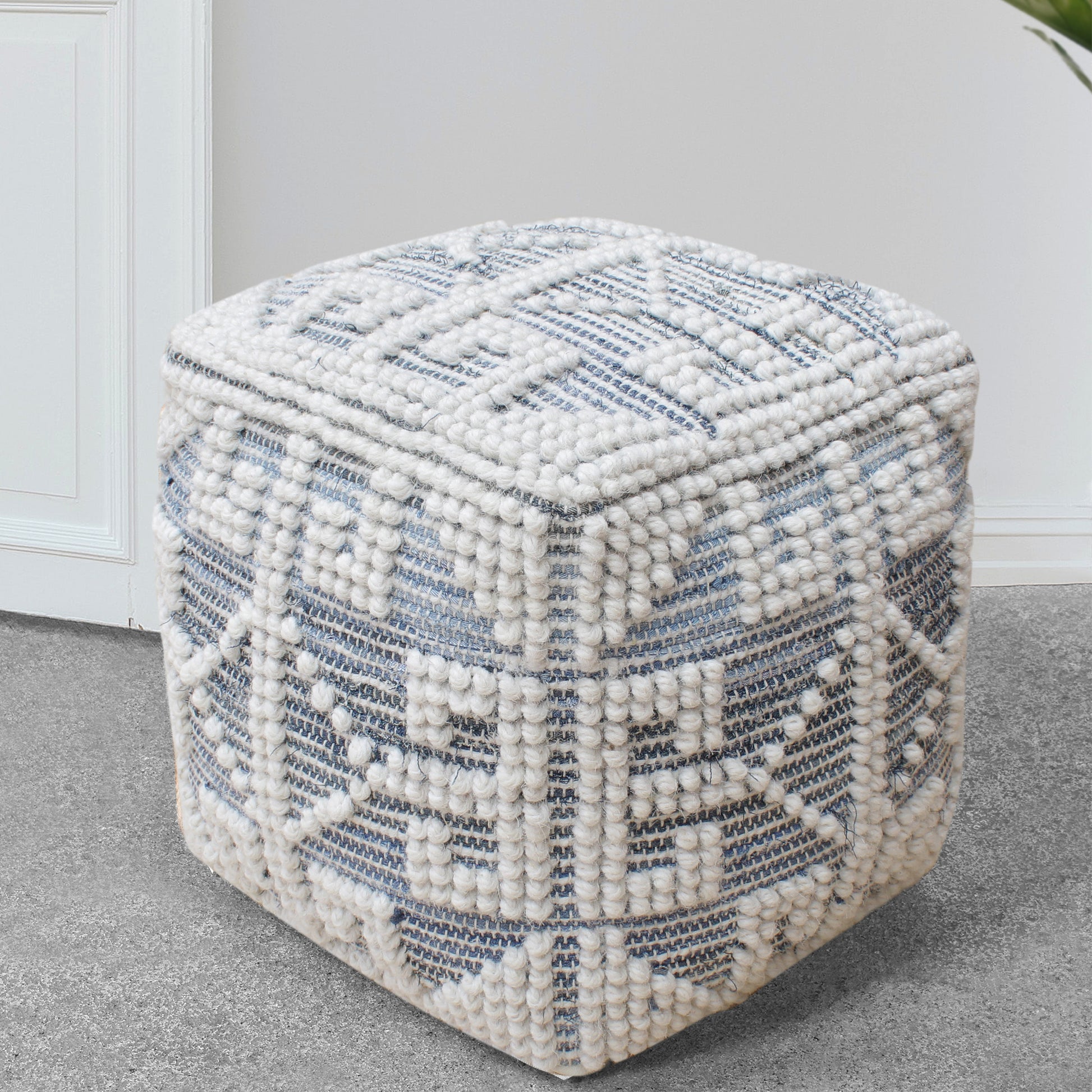 Belyovo Pouf, Wool, Denim, Natural White, Blue, Pitloom, All Loop