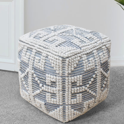 Belyovo Pouf, Wool, Denim, Natural White, Blue, Pitloom, All Loop