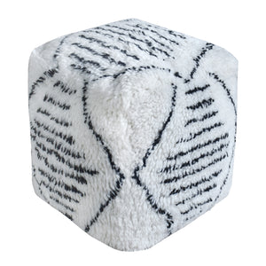 Bernay Pouf, Nz Wool, Natural White,  Charcoal, Bm Sn, All Cut