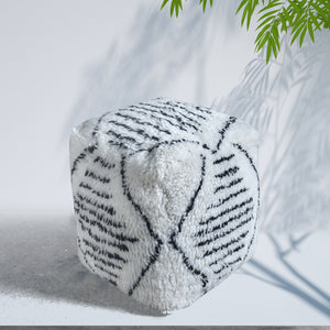 Bernay Pouf, Nz Wool, Natural White,  Charcoal, Bm Sn, All Cut