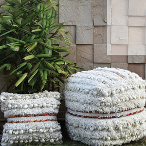 Berri Pouf, Wool, Natural White, Multi, Pitloom, Cut And Loop 