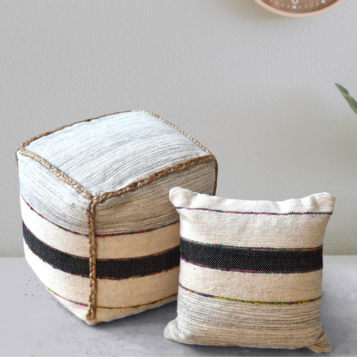 BERVIE POUF - HEMP/ WOOL/ RECYCLED FABRIC