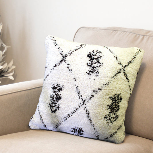 Betan Pillow, Cotton, Natural White, Charcoal