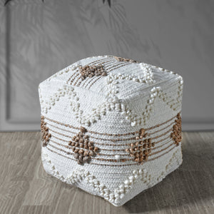 Beziers Pouf, Hemp, Wool, Natural White, Natural, Pitloom, All Loop