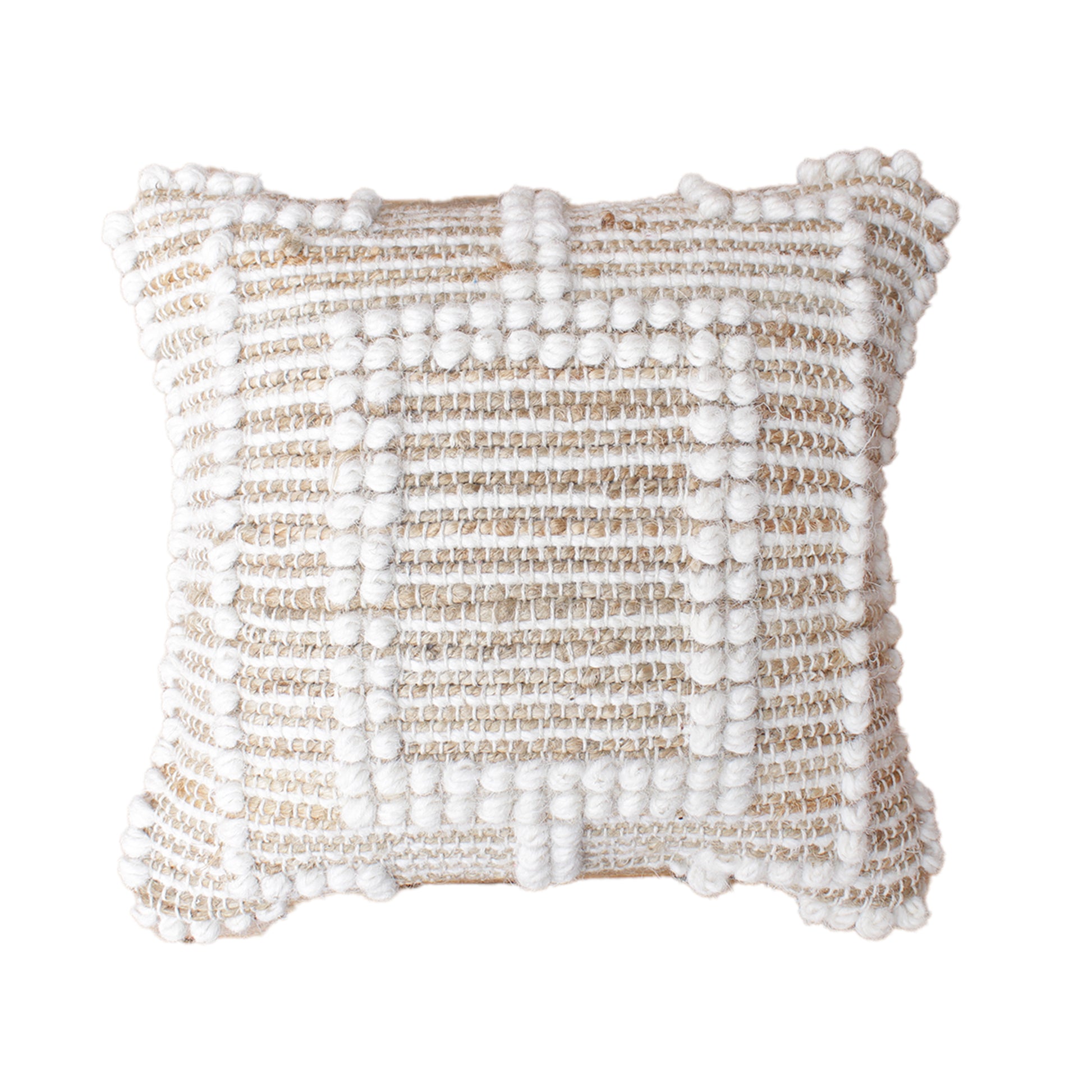 Borovo Cushion, Jute, Wool, Natural, Natural White, Pitloom, All Loop